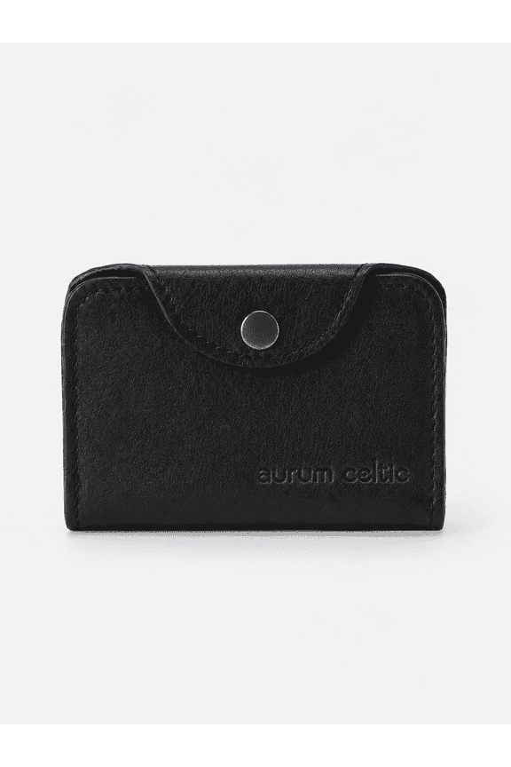 Genuine Leather Snap Closure Card Holder Wallet – Black | RFID Blocking
