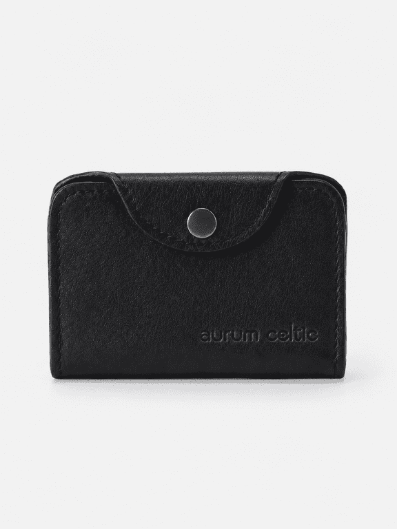 Genuine Leather Snap Closure Card Holder Wallet Black | RFID Blocking
