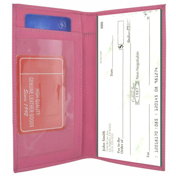 Genuine Leather Standard Plain Checkbook Cover Long Wallet Men Women Many Colors