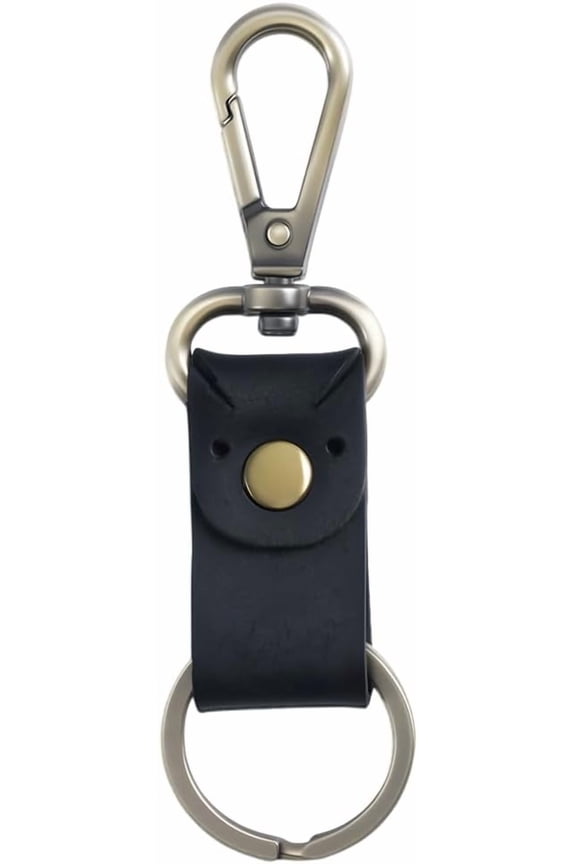 Genuine Leather Strap Keychain Universal Cowhide Key Fob Organizer with Metal Clasp Crazy Horse Keychain Durable Holder Handmade Belt Loop Key Ring for Car Men Women Purse(Black)