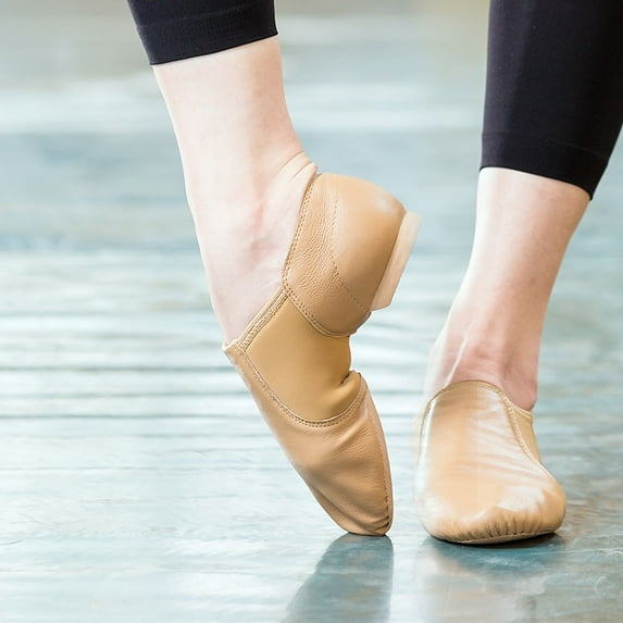 Genuine Leather Stretch Slip On Jazz Dance Shoes for Women Men Soft Exercise Shoes Ballet Shoe Hiphop Dancing Sneakers Black Tan (Tan,4)