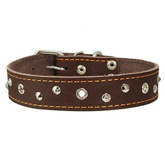 Genuine Leather Studded Dog Collar, 1.25" Wide. Fits 16"-19" Neck (Brown)