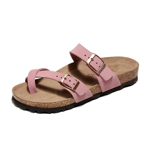 Genuine Leather Summer Sandals Women Slides for Women Natural Cork Footbed Womens Slides Straps - Womens Sandals Comfortable Spring Break Outfit Women Footwear