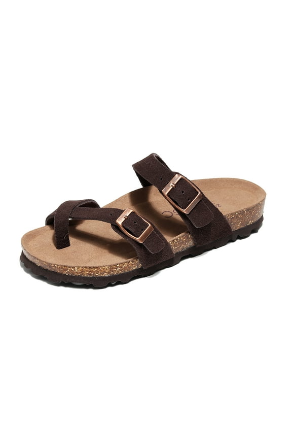 Genuine Leather Summer Sandals Women Slides for Women Natural Cork Footbed Womens Slides Straps - Womens Sandals Comfortable Spring Break Outfit Women Footwear
