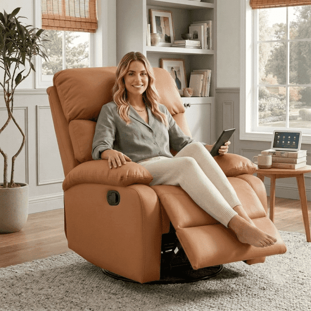 Rocking Wall Genuine Leather Swivel Glider Recliner, Wall Hugger Rocking Chair for ...