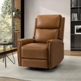 thumbnail image 1 of Genuine Leather Swivel Recliner,Push Back Chair with Adjustable Backrest Footrest, Modern Home Theater Lounge Sofa Armchair for Living Room Bedroom Camel, 1 of 10