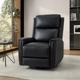 thumbnail image 1 of Genuine Leather Swivel Rocker Recliner, Manual Glider Recliner Chair with Adjustable Backrest Footrest, Modern Home Theater Lounge Sofa Armchair for Living Room Bedroom Black, 1 of 9