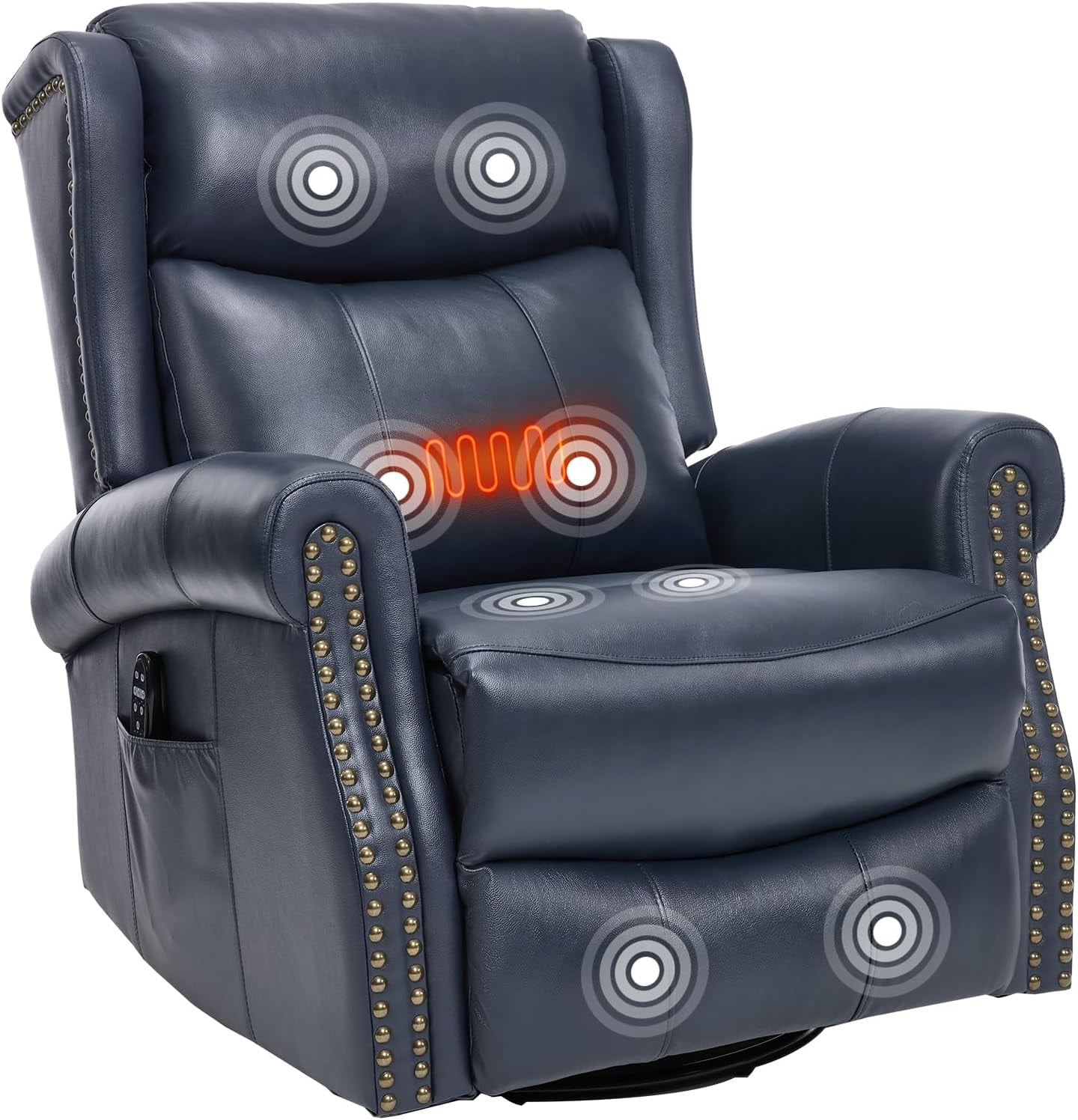Genuine Leather Swivel Rocking Recliner Chair for Adults, 360° Swivel ...