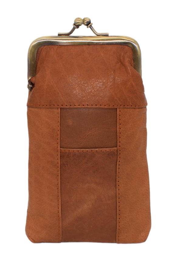 Genuine Leather Tan Cigarette Case Holder Slim Pack Regular or 100's & Lighter Pocket with Metal Twist Clasp Tan