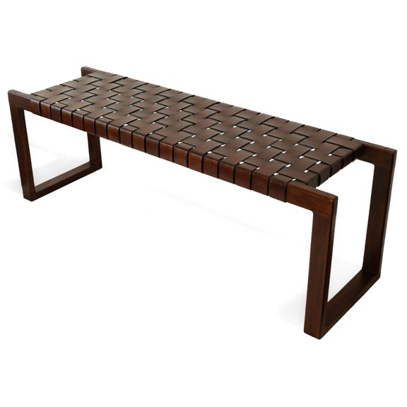 Genuine Leather, Tapered Legs in Rich Finish - Adds Elegance to Entryway, Comfortable Sitting