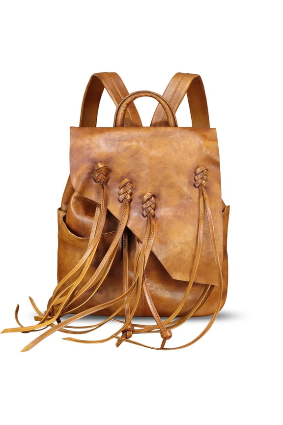 Genuine Leather Tassels Backpack Purses for Women Vintage Knapsack Rucksack Bag