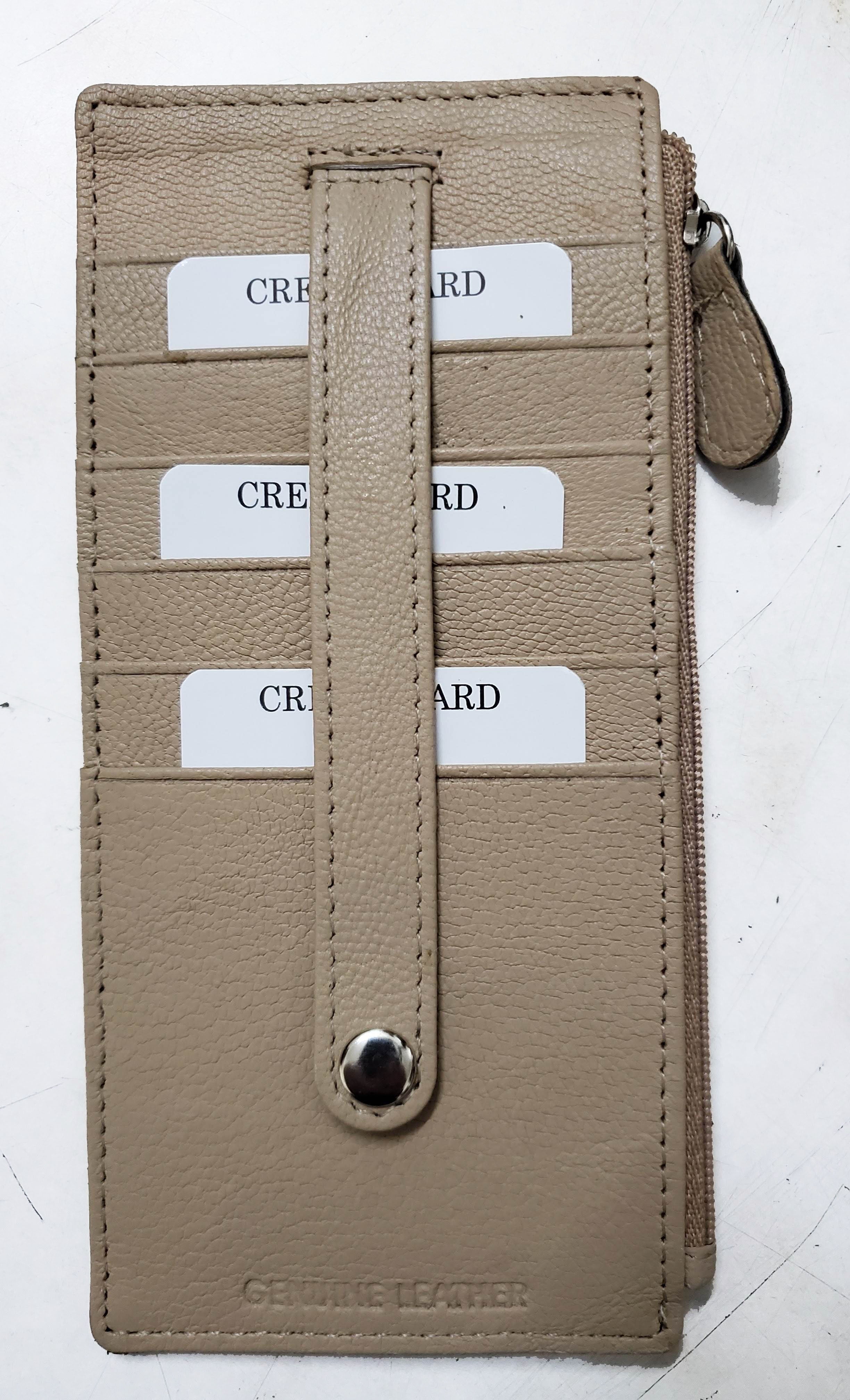 Genuine Leather Thin Vertical Stacker Women's Wallet Card Case with ID ...