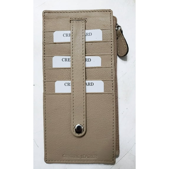 Genuine Leather Thin Vertical Stacker Women's Wallet Card Case with ID Window