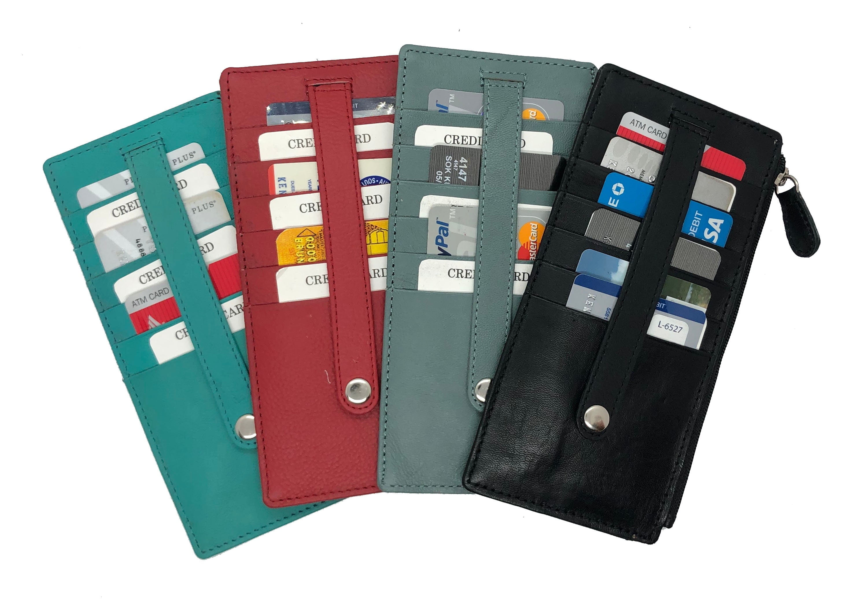 Genuine Leather Thin Vertical Stacker Women's Wallet Card Case with ID ...