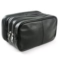 thumbnail image 1 of Genuine Leather Toiletry Bag Grooming Shaving Accessory Kit with 3-layered Storage & Handle Strap, 1 of 6