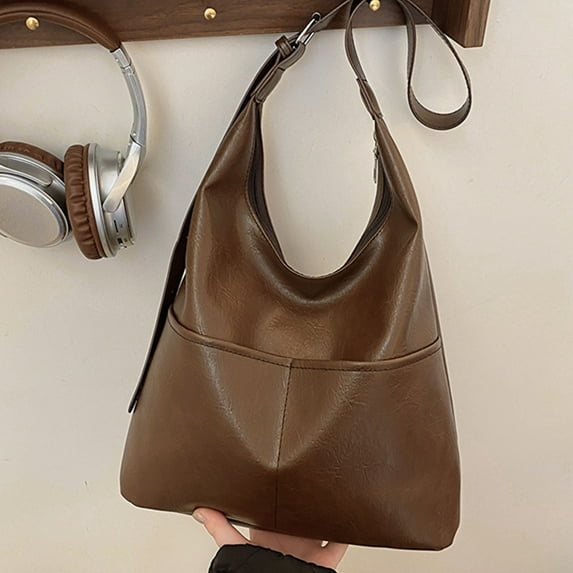 Genuine Leather Tote Bag for Women, Full-Grain Shoulder Handbag with Multiple Pockets, Multipurpose Purse for Work Travel Shopping Diaper Bag and Everyday Carry