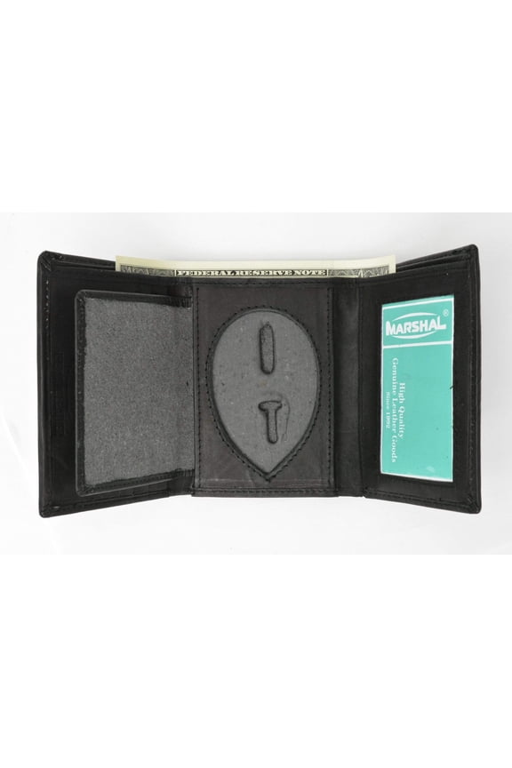Genuine Leather Trifold Badge Holder Wallet Black, Police Badge Holder 2519 TA (C)