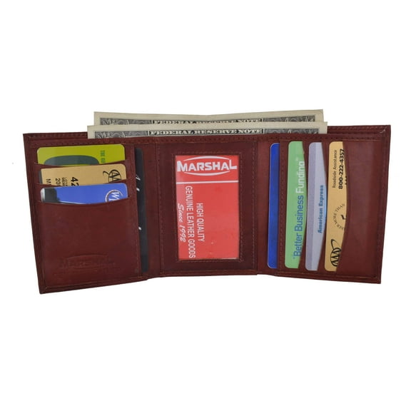 Genuine Leather Trifold ID Credit Card Holder Wallet Mens 3555 CF