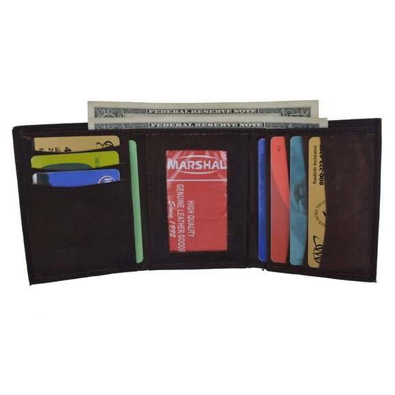 Genuine Leather Trifold ID Credit Card Holder Wallet Mens 3555 CF