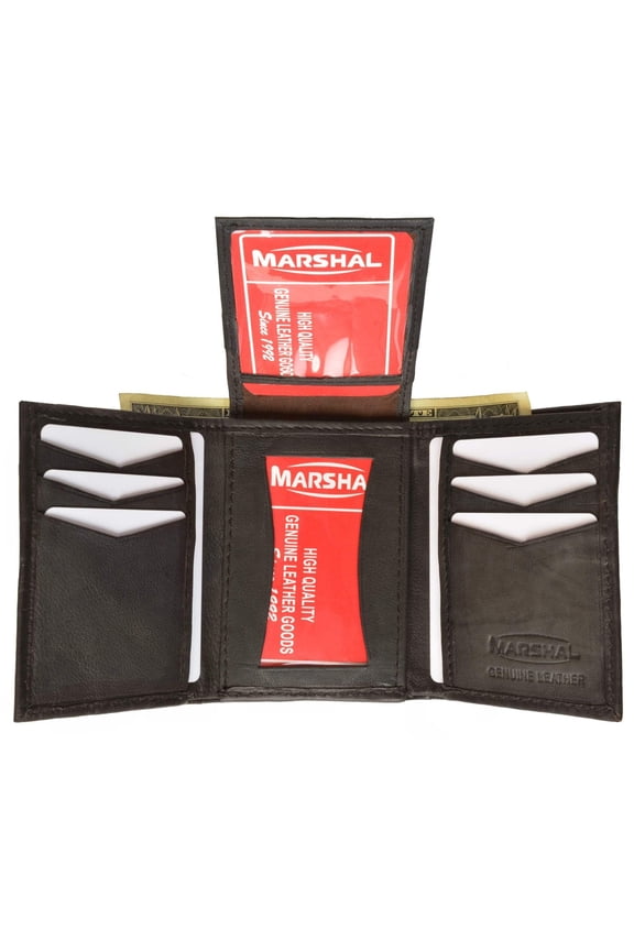 Genuine Leather Trifold Middle Flap Up ID Window Wallet 2755