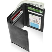 ACCESS DENIED Genuine Leather Trifold Wallets For Men - Mens Trifold Wallet With ID Window Gifts For Men RFID Blocking