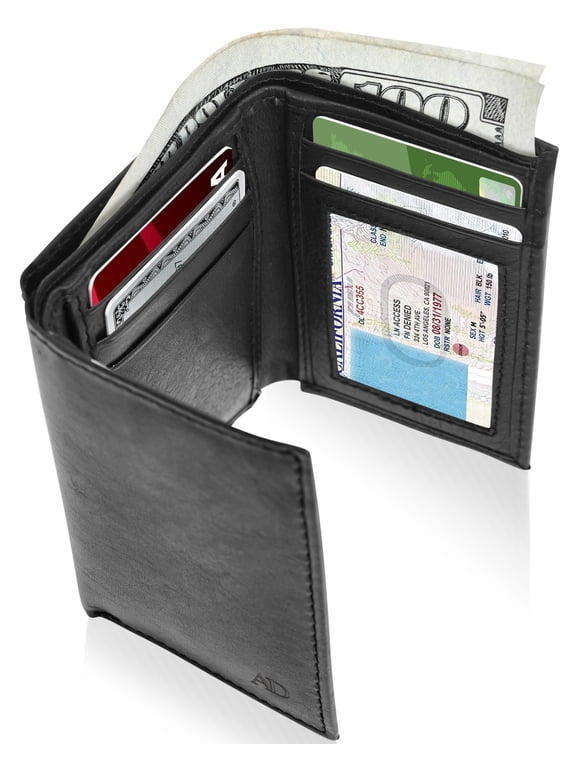 Genuine Leather Trifold Wallets For Men - Mens Trifold Wallet With ID Window Gifts For Men RFID Blocking