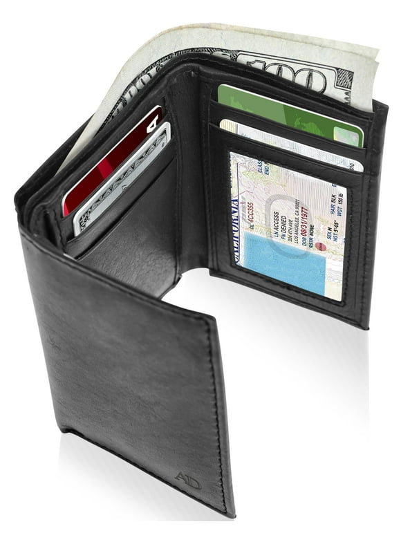 Genuine Leather Trifold Wallets For Men - Mens Trifold Wallet With ID Window Gifts For Men RFID Blocking