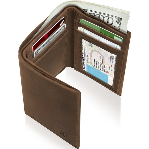 Genuine Leather Trifold Wallets For Men - Mens Trifold Wallet With ID Window Gifts For Men RFID Blocking