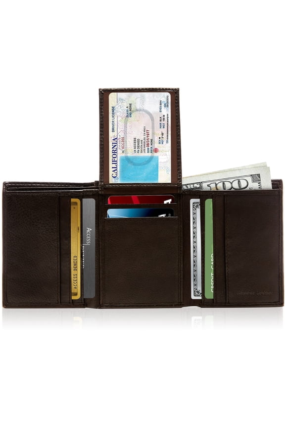 Genuine Leather Trifold Wallets For Men - Mens Wallet With 2 Flip-Up ID Windows RFID Blocking Gifts For Men