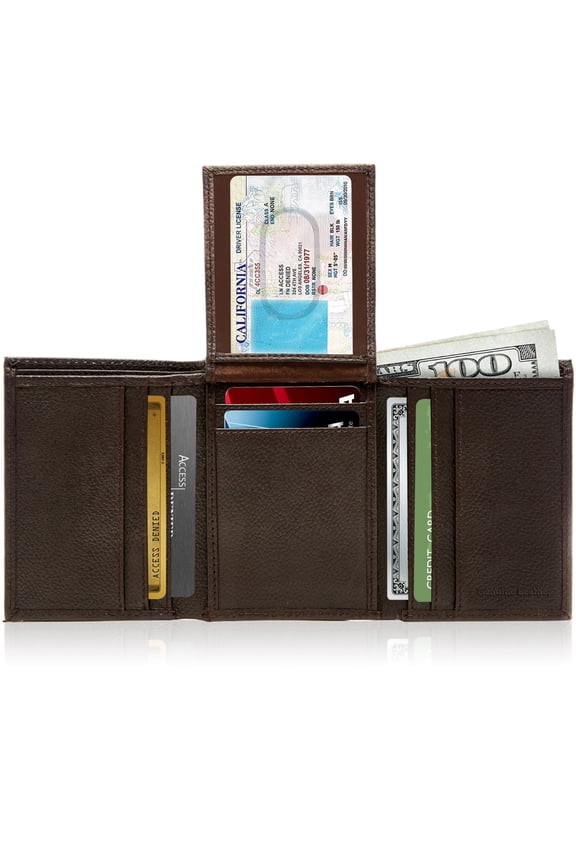 Genuine Leather Trifold Wallets For Men - Mens Wallet With 2 Flip-Up ID Windows RFID Blocking Gifts For Men