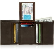 Genuine Leather Trifold Wallets For Men - Mens Wallet With 2 Flip-Up ID Windows RFID Blocking Gifts For Men