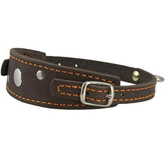 Genuine Leather Two Buckles Dog Collar 9.5"-12.5" Neck for Small Breeds and Puppies Brown
