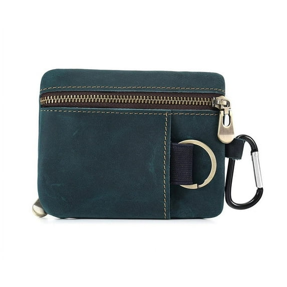 Genuine Leather Unisex Coin Purse Card Holder with Key Ring & Clip. Slim Minimalist Wallet. Top Grain Cow Real Leather.