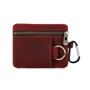 Genuine Leather Unisex Coin Purse Card Holder with Key Ring & Clip. Slim Minimalist Wallet. Top Grain Cow Real Leather.