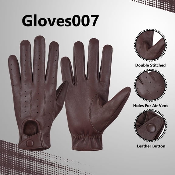 Genuine Leather Unlined Full Finger Driving Gloves, Dress Gloves With Breathing Holes For Men