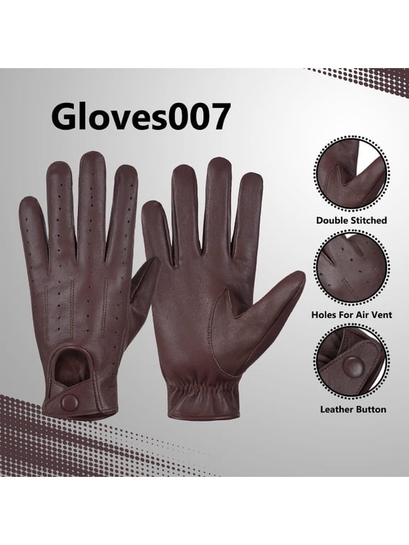 Genuine Leather Unlined Full Finger Driving Gloves, Dress Gloves With Breathing Holes For Men