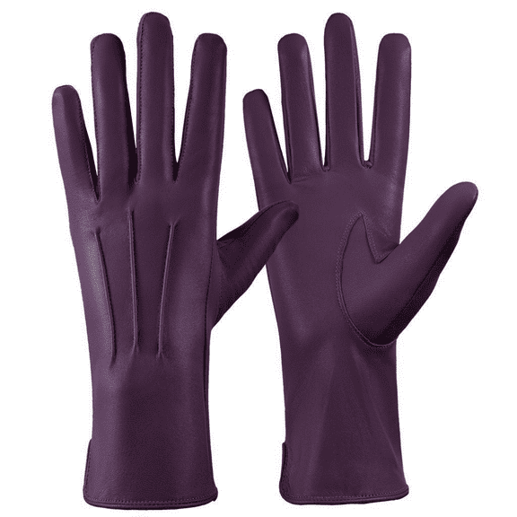 Genuine Leather Unlined Women Dress Gloves With Beautiful Standard Length Extended Up to 2 Inches From Wrist… Fashion Isabella Glove Large Purple