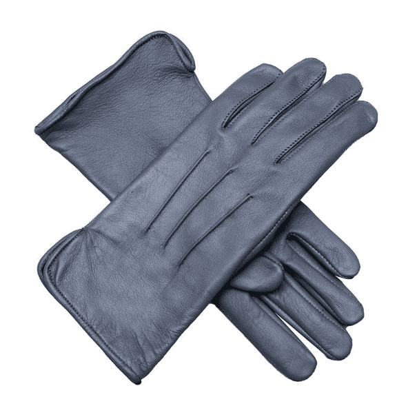 Genuine Leather Unlined Women Dress Gloves With Beautiful Standard Length Extended Up to 2 Inches From Wrist…Grey Large