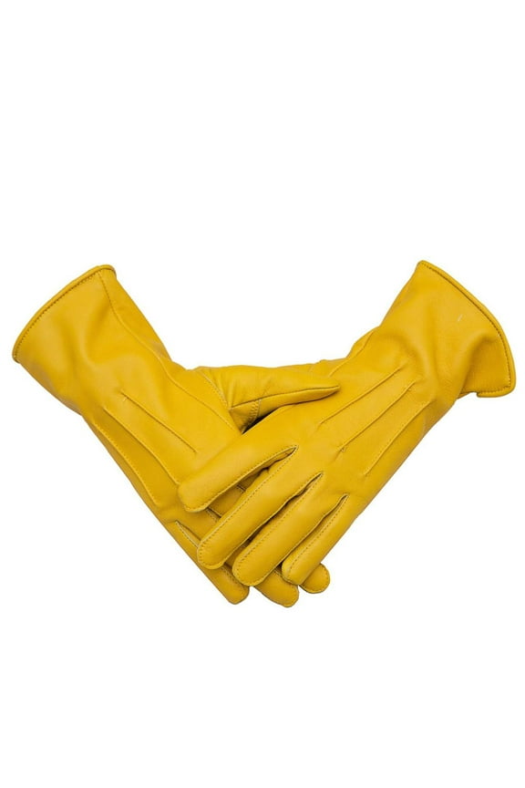 Genuine Leather Unlined Women Dress Gloves With Beautiful Standard Length Extended Up to 2 Inches From Wrist (Yellow, Small)