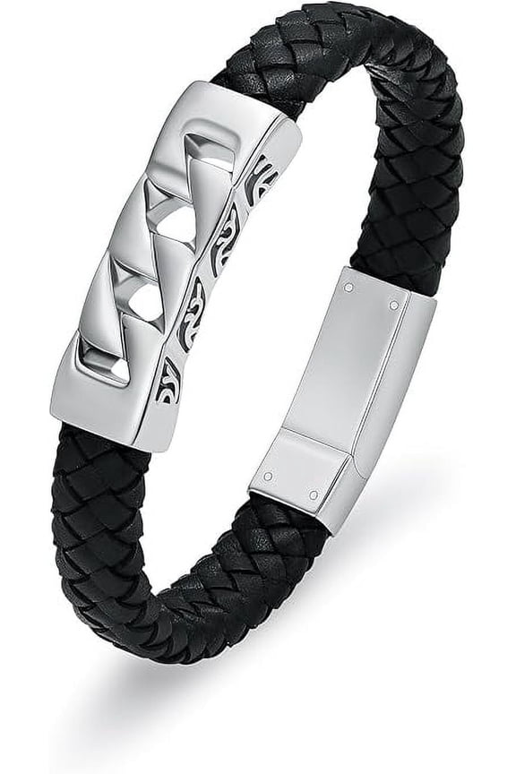 Genuine Leather Urn Bracelet for Ashes for Men Women Stainless Steel Cuban Link Urn Bracelet for Human / Pet Memorial Keepsake Leather Urn Bracelet