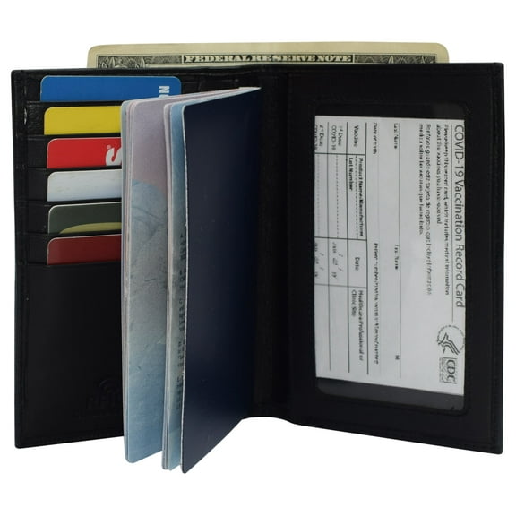 Genuine Leather Vaccination Passport Holder Cover Wallet RFID Blocking Vaccine Card Holder Passport Wallet