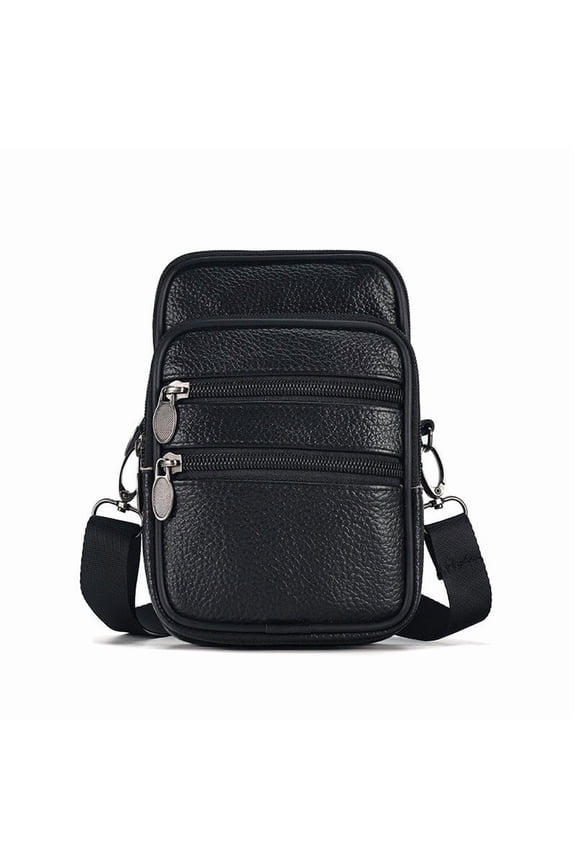 Genuine Leather Waist Bag Gift for Man Small Crossbody Shoulder Bag Business Belt Pouch Pocket Fannypack Zipper Coin Purse Male Wallet Sport Run Phone Money bag Vertical Multifunctional Messenger Bag