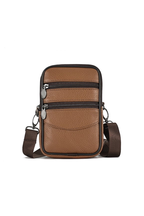 Genuine Leather Waist Bag Gift for Man Small Crossbody Shoulder Bag Business Belt Pouch Pocket Fannypack Zipper Coin Purse Male Wallet Sport Run Phone Money bag Vertical Multifunctional Messenger Bag