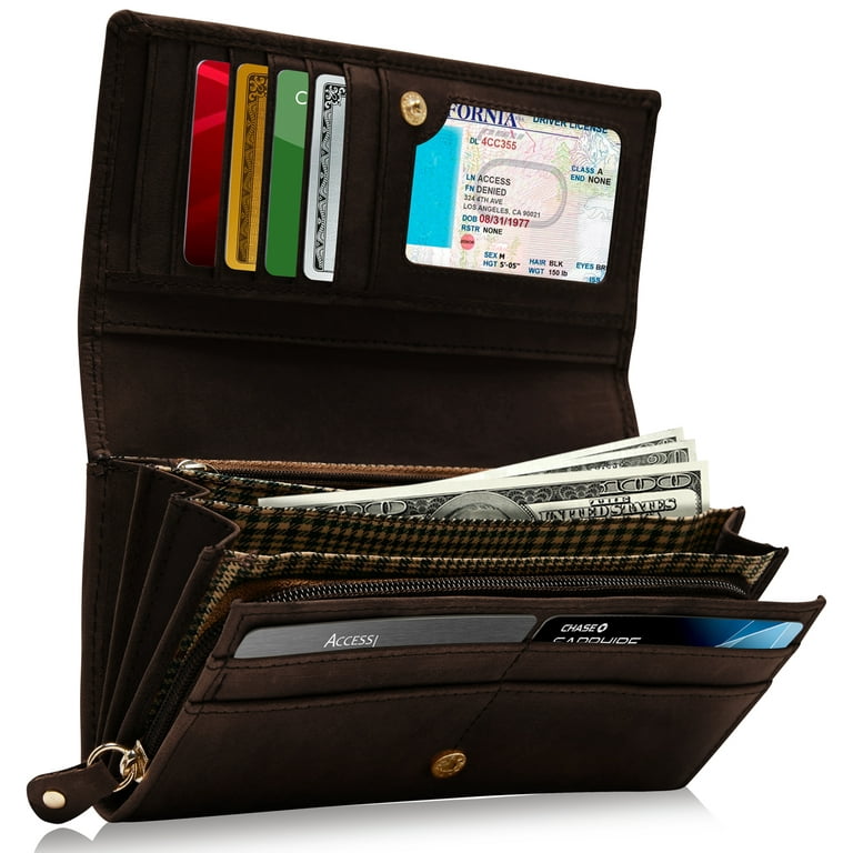 Genuine Leather Wallets For Women Embossed Floral Accordion