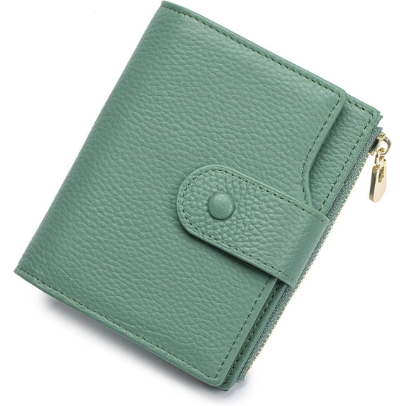 Genuine Leather Wallets for Women RFID Blocking Bifold with Zipper Pocket, 2 ID Windows, 18 Card Slots, Green