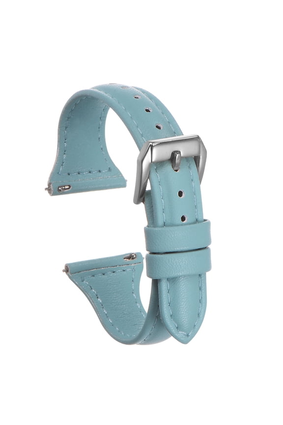 Genuine Leather Watch Band 20mm Quick Release Elegant Top Grain Replacement Strap Blue/Silver Tone