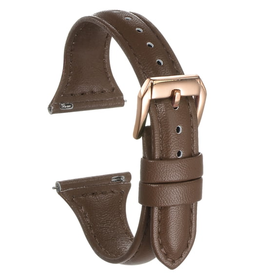 Genuine Leather Watch Band 20mm Quick Release Elegant Top Grain Replacement Strap Camel/Rose Golden Tone