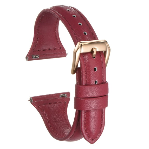 Genuine Leather Watch Band 20mm Quick Release Elegant Top Grain Replacement Strap Dark Red/Rose Golden Tone