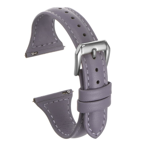 Genuine Leather Watch Band 20mm Quick Release Elegant Top Grain Replacement Strap Purple/Silver Tone