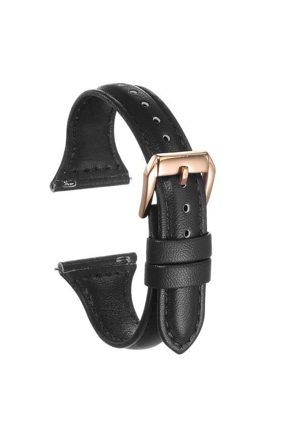 Genuine Leather Watch Band 22mm Quick Release Elegant Top Grain Replacement Strap Black/Rose Golden Tone